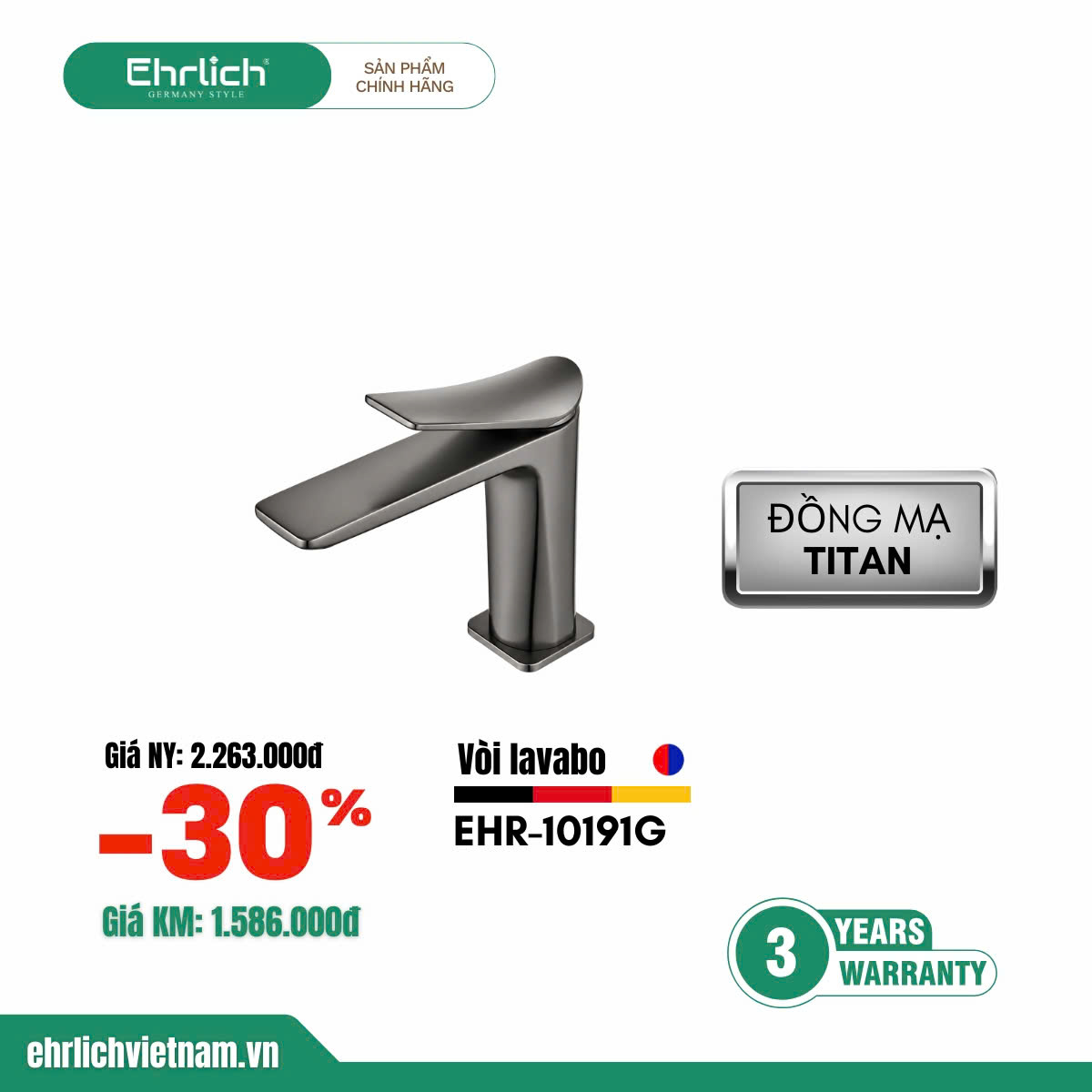 Vòi lavabo nóng lạnh  EHR-V10191G