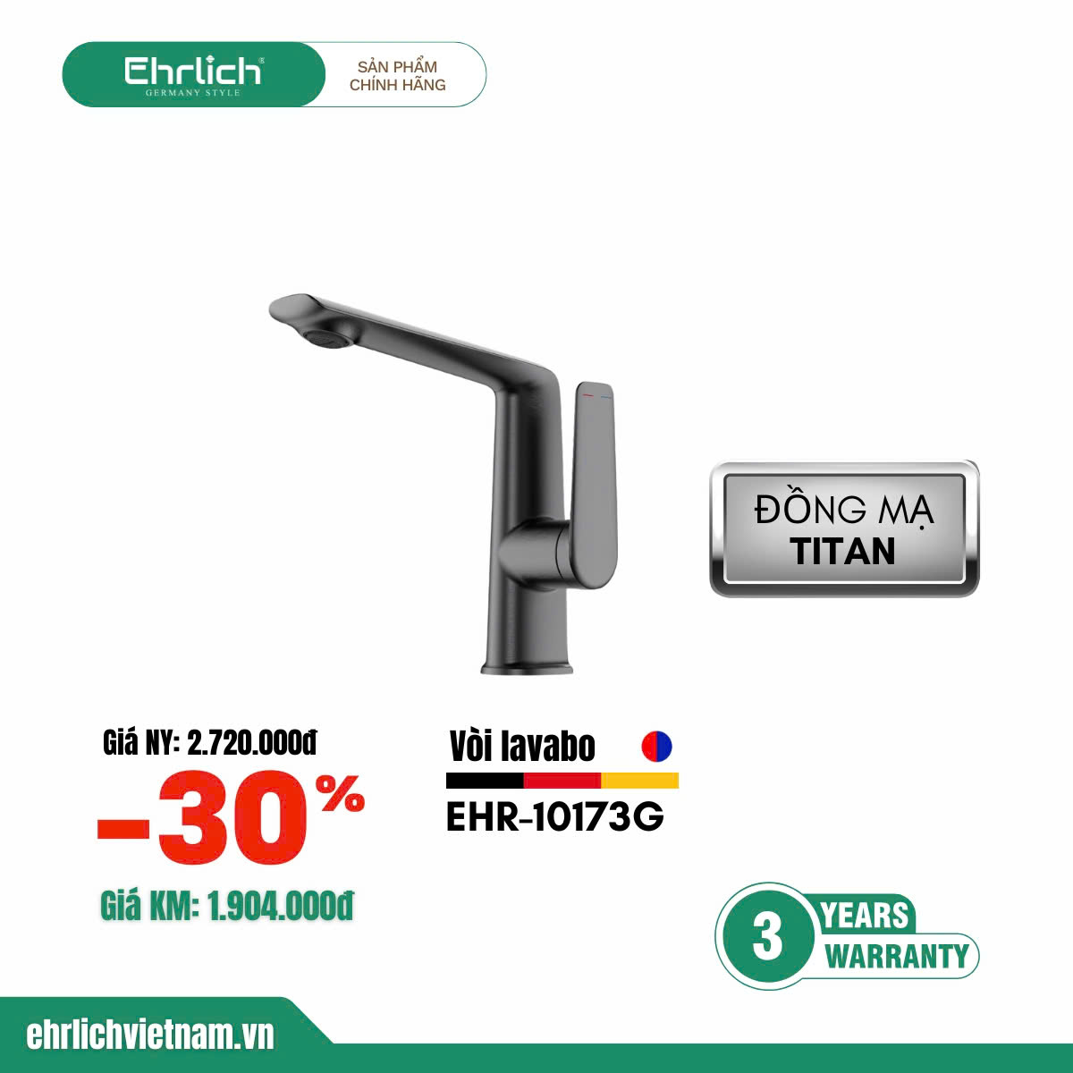 Vòi lavabo nóng lạnh EHR-V10173G