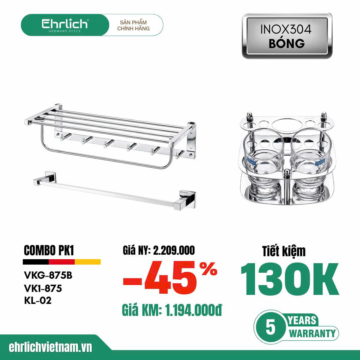 Combo Phụ Kiện Phòng Tắm PK1
