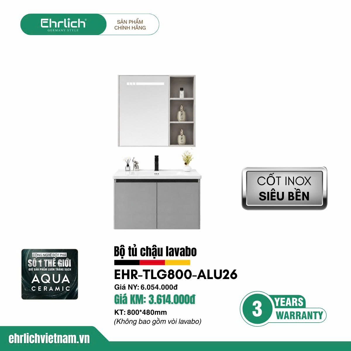Tủ chậu cao cấp <br> TLG800-ALU26