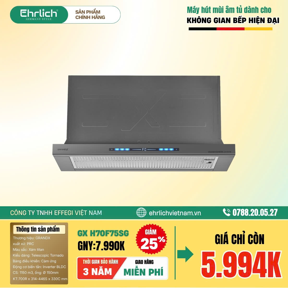 Máy Hút Mùi GX H70F75SG