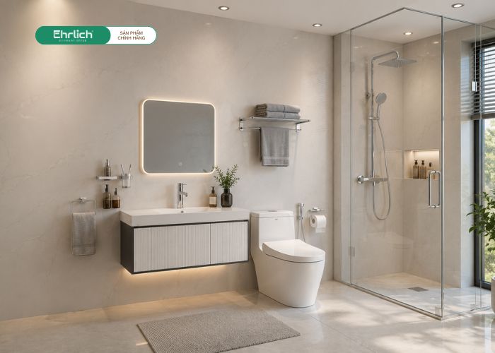 Bộ combo thiết bị vệ sinh Ehrlich EHR-B10 lắp đặt thực tế
