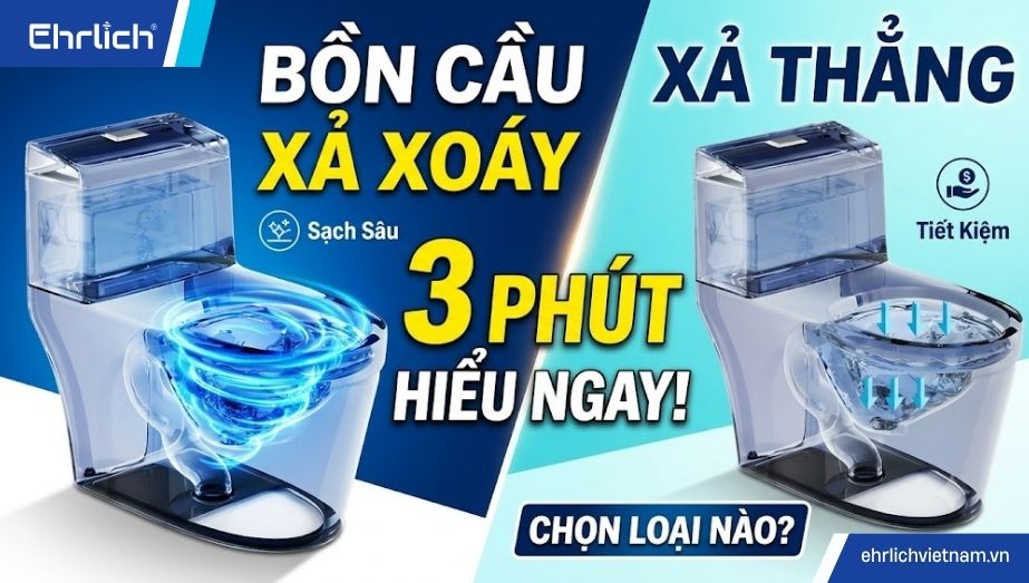 Nên chọn bồn cầu xả xoáy hay xả thẳng? So sánh chi tiết