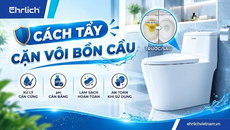 Cách tẩy cặn vôi bồn cầu sạch bong kin kít, không hại men sứ