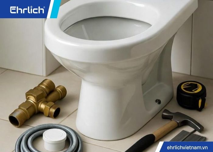 Ngắt nguồn nước và tháo dỡ bồn cầu xổm cũ