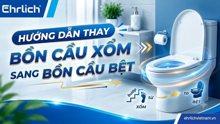 Hướng dẫn thay bồn cầu xổm sang bồn cầu bệt
